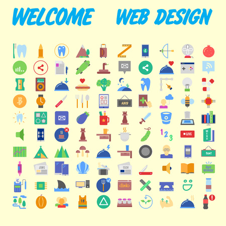 set of 100 flat style education icons, vector illustrationのイラスト素材