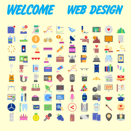 Set of 100 Isolated Minimal Modern Simple Elegant colorful Icons. Vector illustrationのイラスト素材