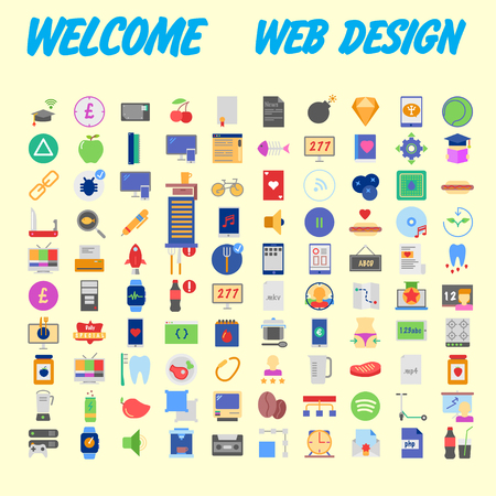 set of 100 flat style education icons, vector illustrationのイラスト素材