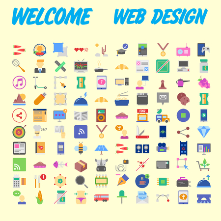 Set of 100 Isolated Minimal Modern Simple Elegant colorful Icons. Vector illustrationのイラスト素材