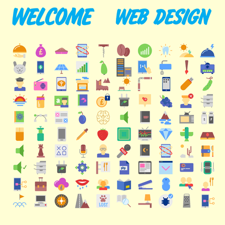 Set of 100 Isolated Minimal Modern Simple Elegant colorful Icons. Vector illustrationのイラスト素材