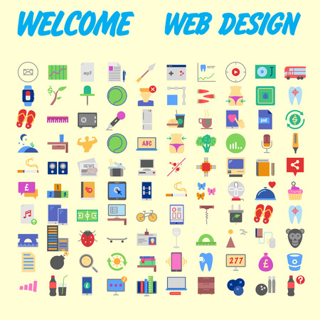 100 icon set. Trendy thin and simple icons for Web and Mobile. Light version. Vector illustrationのイラスト素材