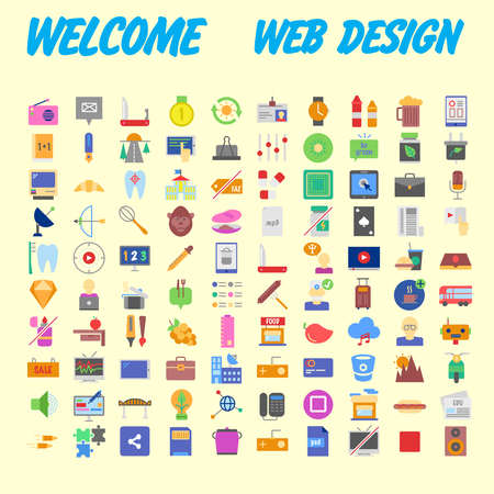 set of 100 flat style education icons, vector illustrationのイラスト素材