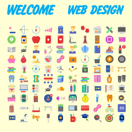 set of 100 flat style education icons, vector illustrationのイラスト素材