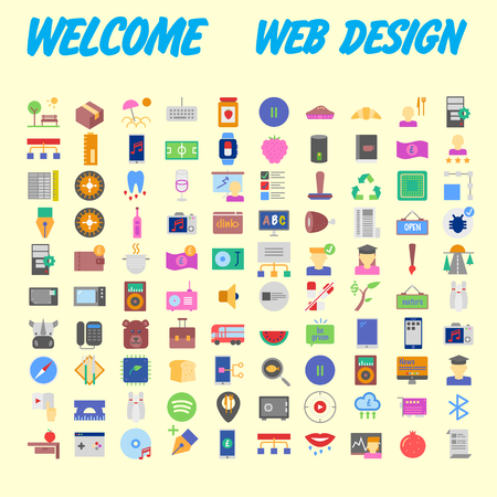 100 universal icons for web design on different topics. Vector illustrationのイラスト素材