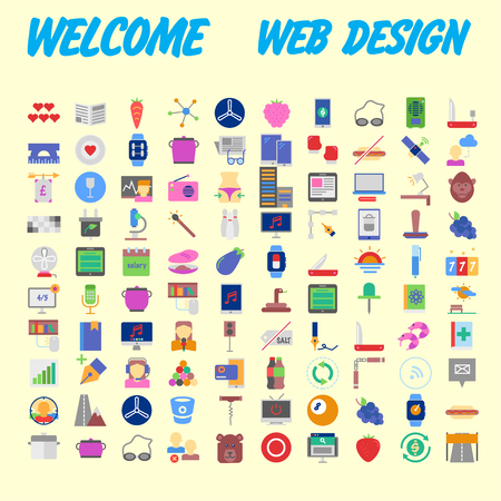 Set of 100 Isolated Minimal Modern Simple Elegant colorful Icons. Vector illustrationのイラスト素材