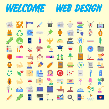 Orange background 100 universal Icon Set for web and mobile. Vector illustrationのイラスト素材