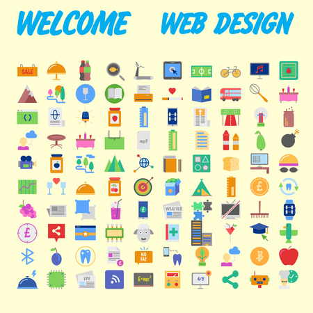 set of 100 flat style education icons, vector illustrationのイラスト素材