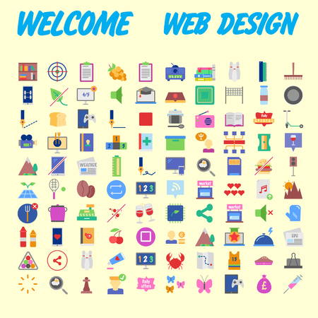 Flat seo optimization, business startup and essential, advertising, banking and finance icons set for website and mobile site and apps. Simple pictogram pack. Vector illustrationのイラスト素材