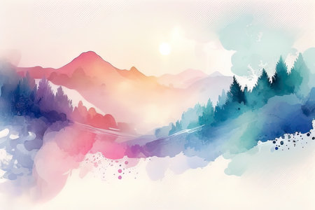 Abstract watercolor mountain background. Digital art painting. Vector illustration. (AI Generated)の素材