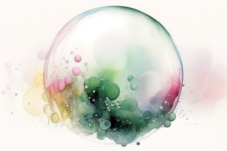 abstract colorful bubbles on white background, watercolor illustration, digital painting. (AI Generated)の素材