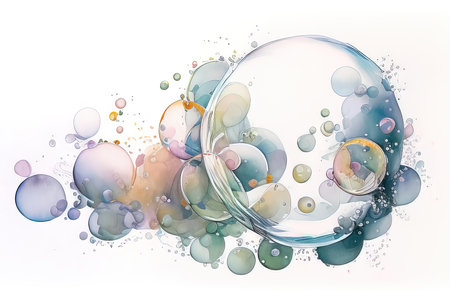 abstract colorful soap bubbles on white background. (AI Generated)の素材