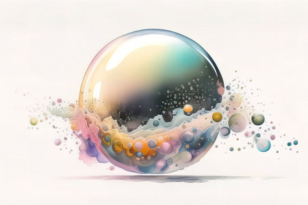 abstract colorful bubbles in water on white background. (AI Generated)の素材