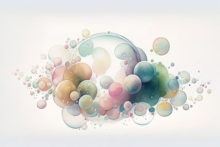 Colorful bubbles on white background.  (AI Generated)の素材