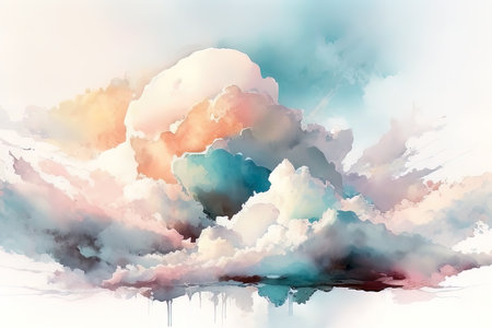Watercolor sky with clouds. Digital art painting. (AI Generated)の素材