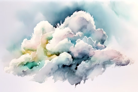 Abstract colorful smoke cloud in the sky on watercolor illustration painting background. (AI Generated)の素材
