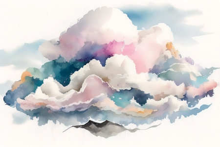 Abstract colorful cloud in the sky on watercolor illustration painting background. (AI Generated)の素材