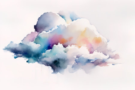 Abstract colorful watercolor cloud on white background. Digital art painting. (AI Generated)の素材