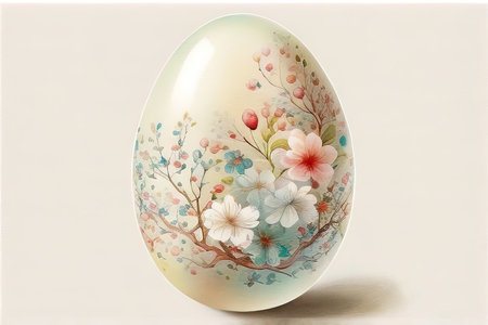 Easter egg with floral ornament, watercolor painting. Vector illustration. (AI Generated)の素材
