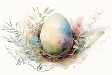 Easter egg with floral pattern on a white background, isolated. (AI Generated)の素材