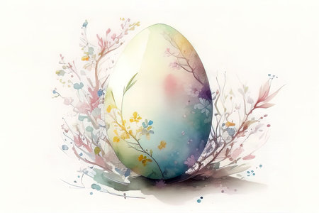 Easter egg in nest. Watercolor painting on white background. (AI Generated)の素材