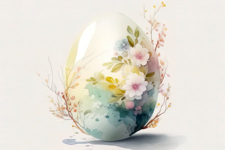 Easter egg with floral ornament in watercolor style. Vector illustration. (AI Generated)の素材