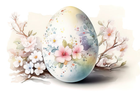 Easter egg with floral ornament on white background. Vector illustration. (AI Generated)の素材