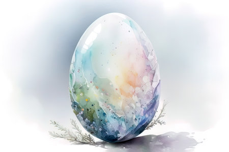 Illustration of an Easter egg with watercolor pattern on a white background. (AI Generated)の素材