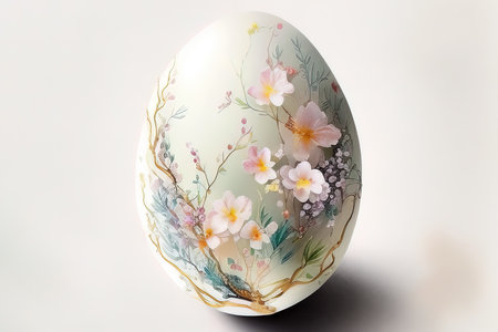 Easter egg with floral ornament on a white background, close-up. (AI Generated)の素材