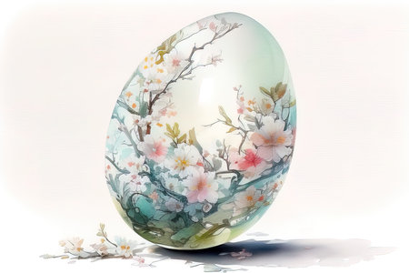 Easter egg with cherry blossom on a white background, illustration. (AI Generated)の素材