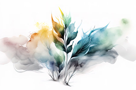 Colorful feathers with smoke on white background. Watercolor painting. (AI Generated)の素材