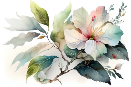Watercolor illustration of magnolia flowers. Floral background. (AI Generated)の素材