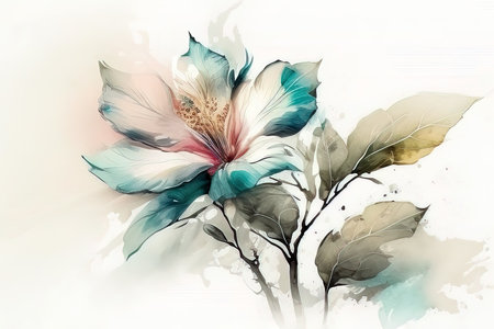 Abstract colorful hibiscus flower in watercolor painting style on white background. (AI Generated)の素材