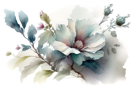 Beautiful watercolor illustration with magnolia flowers.  (AI Generated)の素材