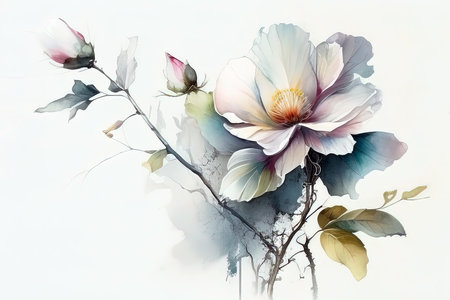 Watercolor painting of magnolia flowers. Hand-drawn illustration. (AI Generated)の素材