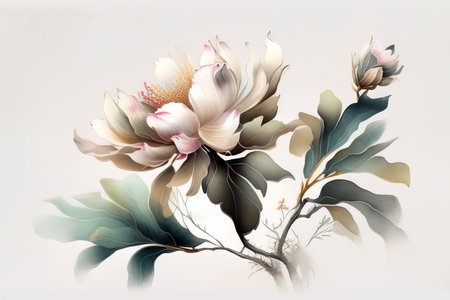 Magnolia flowers in watercolor style on white background. Vector illustration. (AI Generated)の素材