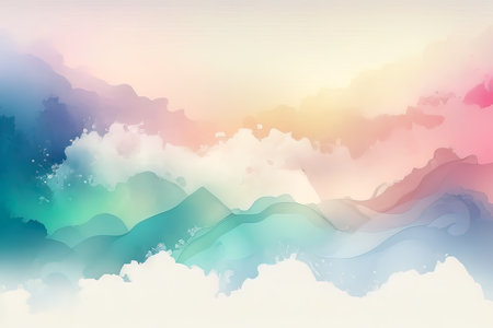 Watercolor Landscape Background. Abstract Digital Art Painting. Vector Illustration. (AI Generated)の素材