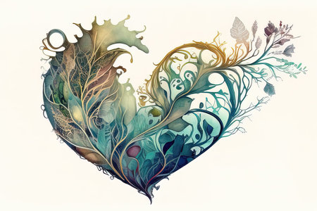 Beautiful ornamental heart on a white background. Illustration. (AI Generated)の素材