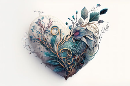 Heart with floral ornament on a white background. (AI Generated)の素材