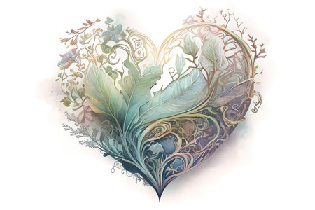 Beautiful decorative heart with floral ornament. Iillustration. (AI Generated)の素材