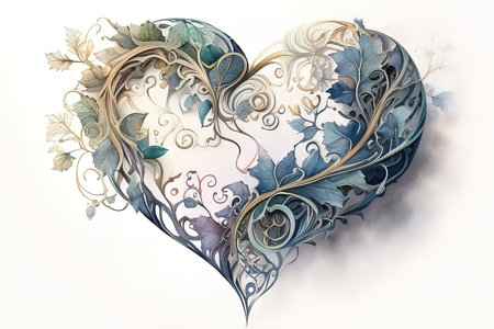 Grunge heart with floral ornament. Illustration. (AI Generated)の素材