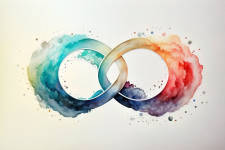 Two wedding rings with colorful watercolor splashes on white background. (AI Generated)の素材