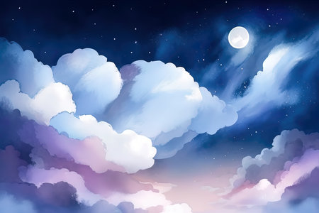 Night sky background with clouds and moon. Vector illustration. (AI Generated)の素材