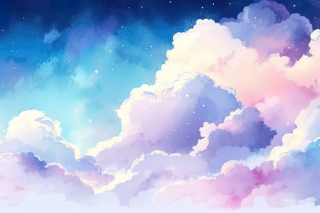 Sky background with clouds and stars in pastel colors. Vector illustration. (AI Generated)の素材