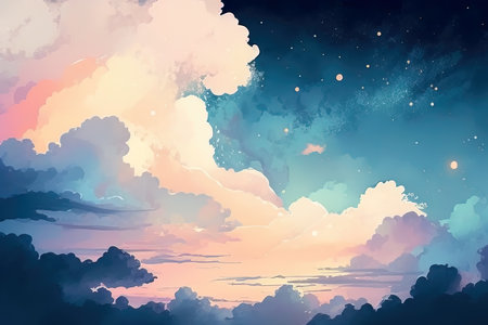Night sky background with clouds and stars. Vector illustration. (AI Generated)の素材