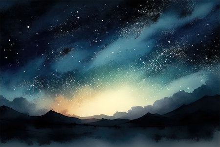 Night sky with stars and clouds. Digital watercolor painting illustration. (AI Generated)の素材