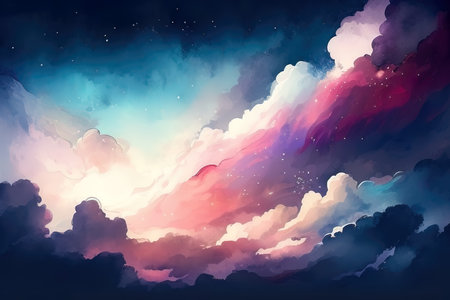 Fantasy sky with clouds and stars. Abstract background. Vector illustration. (AI Generated)の素材