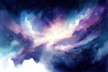 Abstract space background with nebula, stars and galaxy. Digital painting. (AI Generated)の素材