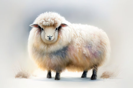 Sheep on the snow in winter, isolated on a white background. (AI Generated)の素材
