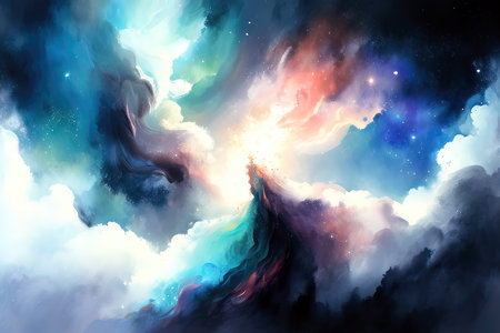 Abstract space background with stars and nebula. 3d illustration. (AI Generated)の素材